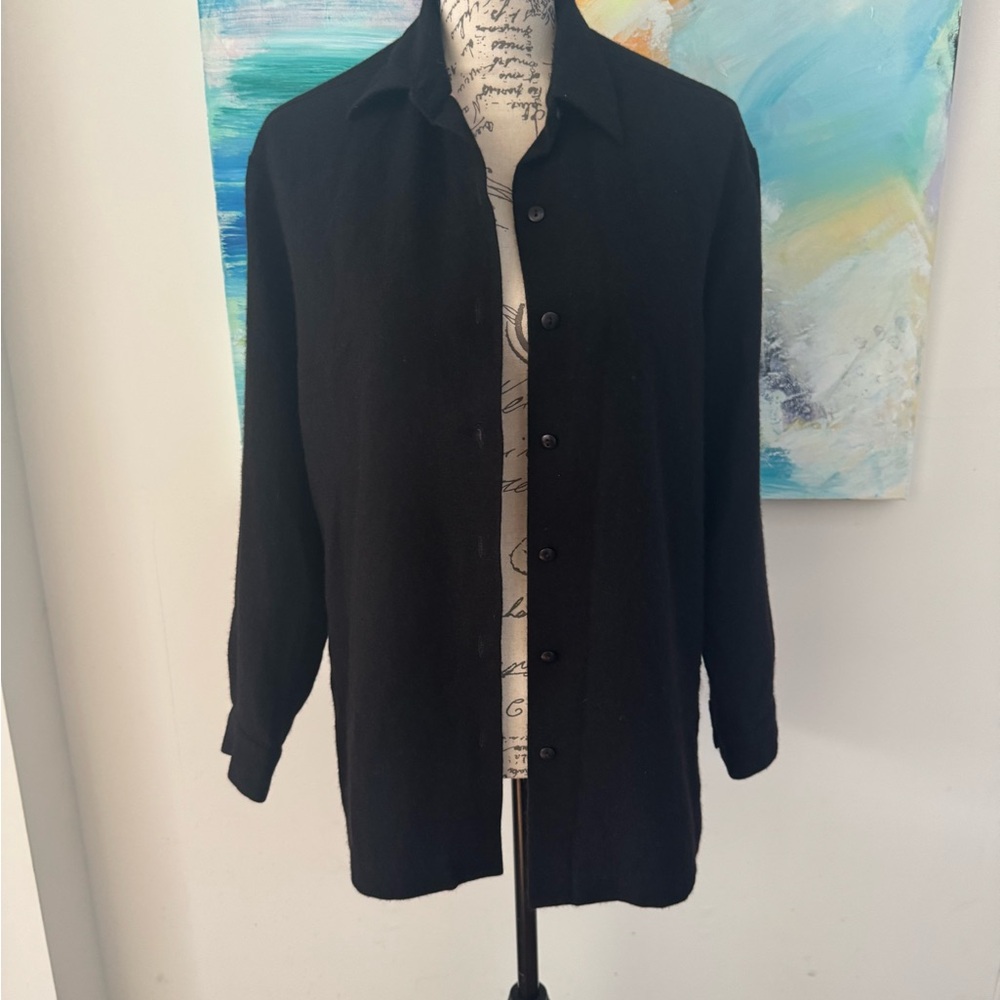 100% Cashmere and Silk Black Women's Blanket Shirt